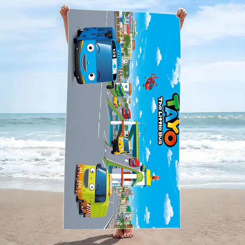 Tayo the Little Bus Print Beach Towel, Large Soft Quick Dry Towel for Beach Camping Swimming