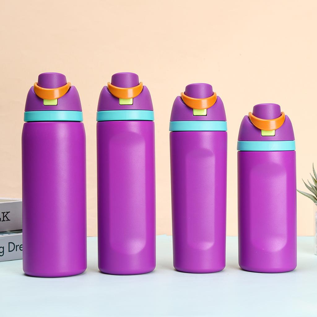 304 stainless steel water bottle - Large capacity portable bouncing insulated cup - Handheld double drinking straw cup