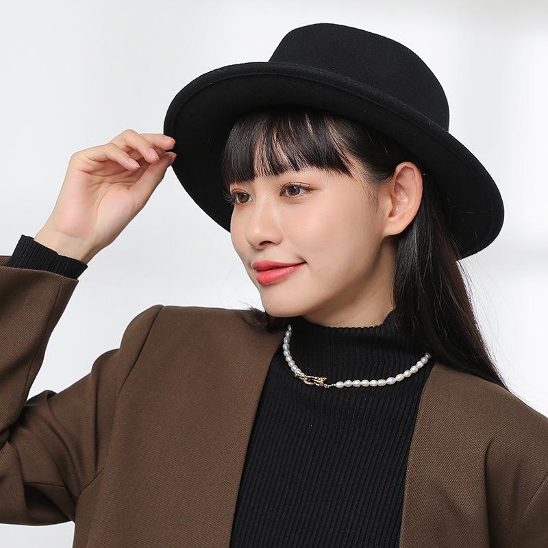 Autumn and winter British elegant jazz hat female Internet celebrity French top hat retro foreign style wide-brimmed hat age-reducing woolen hat