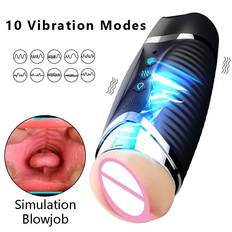 Automatic Heating Vibrating Male Masturbator Realistic Vagina Mouth Oral Blowjob Dual Channel Pocket Pussy Men Masturbation Cup