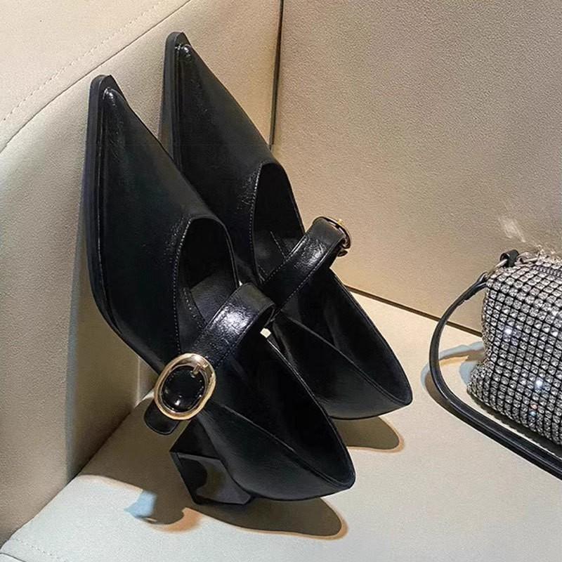 Fashion 2025 New Designer Vintage Heels Women Silvery Pointed Toe Women Mary Jane Shoes Fashion Shallow Casual Low Heel Dress Shoes