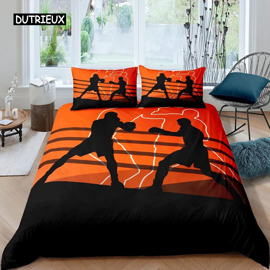 Boxing Duvet Cover Set Sports Games Theme Twin Bedding Set Microfiber Boxing Gloves Athlete Silhouette Queen King Quilt Cover