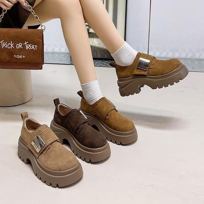 Petit homme augmente la hauteur, chaussures rétro à semelles épaisses pour femmes, automne nouveau, à grosse tête et petites en cuir, polyvalentes