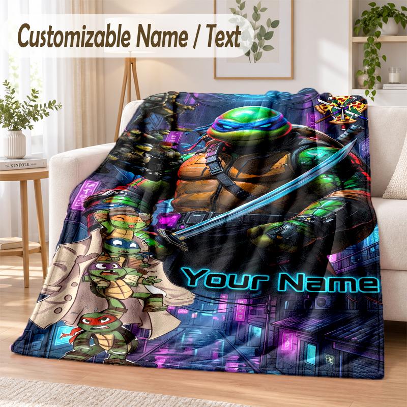 Teenage Mutant Ninja Turtles Custom Name Flannel Throw Blanket Soft Warm for Sofa Bed Indoor Home Use