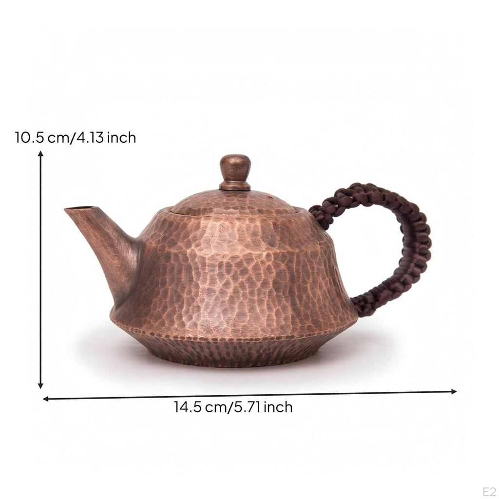 Copper Teapot Compact Hammered Metal Tea Pot with Handle for Collectors, Home Original