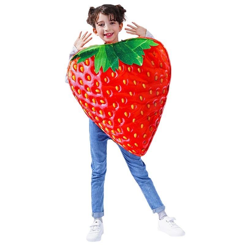 Girls cute strawberry costumes, children's costumes, double-sided strawberry costumes, spoof party costumes