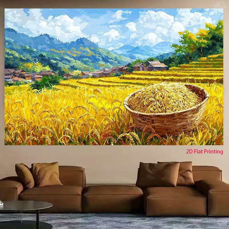 2D Countryside Farm Backdrop Cloth Golden Rice Basket Photography Background