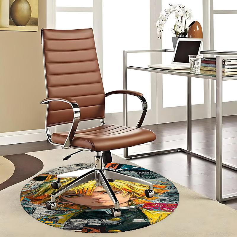

1pc Golden Hair Anime Character Round Carpet - Office Chair Mat, Anti-Slip Rug for Home Decor, Living Room, Bedroom 80cm