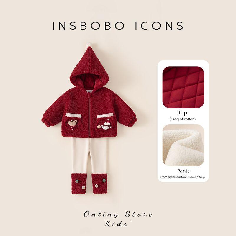 Insbobo Girls Children s Clothing Red Suit Kidsren s Clothes 2025 Winter Baby New High-End Autumn and Winter Clothing Red 100