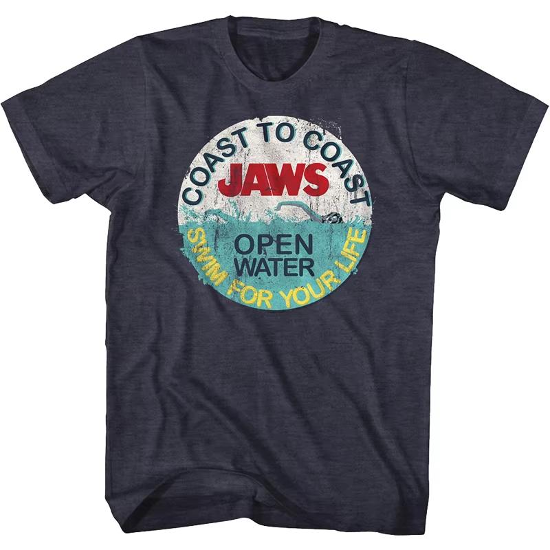 The 2025 Summer and Autumn New Great White Shark Retro Printed T-shirt Is a Loose and Trendy Short-sleeved Cotton Couple's Top