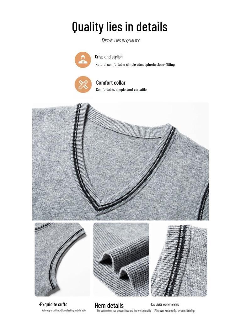 Einfarbige V-Ausschnitt Strickweste für Herren für mittlere und ältere Menschen