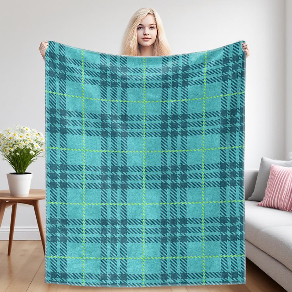Teal -Plaid Flannel Blankets Are Suitable For Sofas, Men's Room Decorations, Thick And Warm Gifts For Teenagers