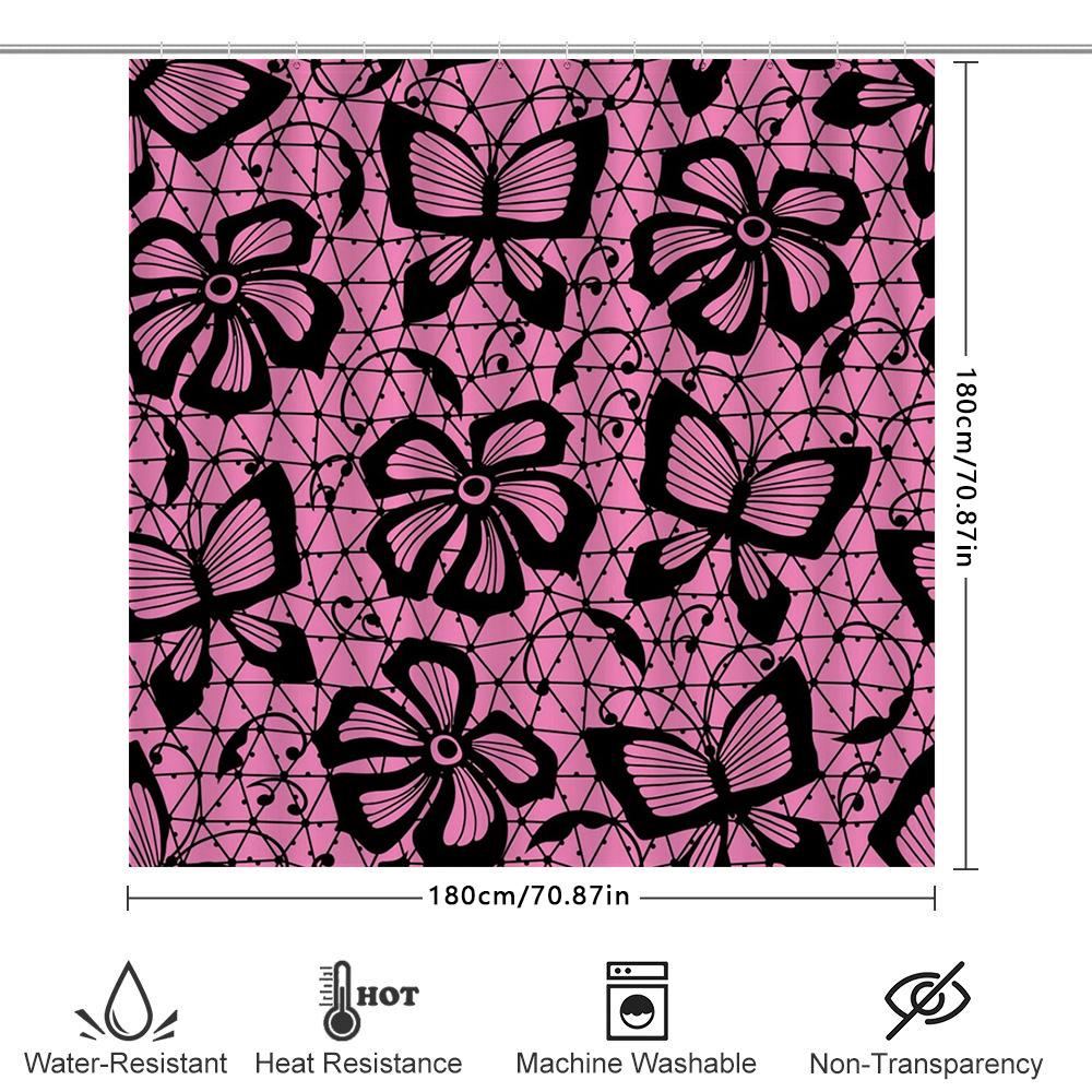 Pink Black Butterfly Print Shower Curtain Waterproof Decor Home Decoration Customizable Size Available Bath Accessories On Aliex