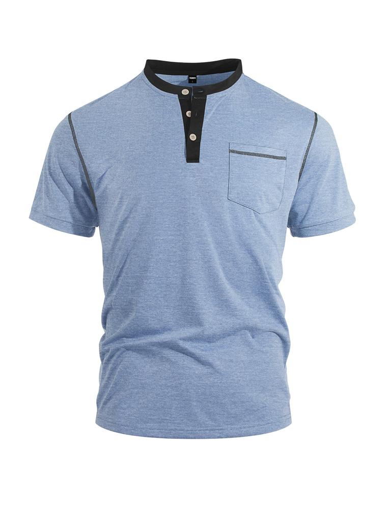 Men's Summer Short Sleeve Polo Shirt Henley Color Block T-Shirt Casual Business