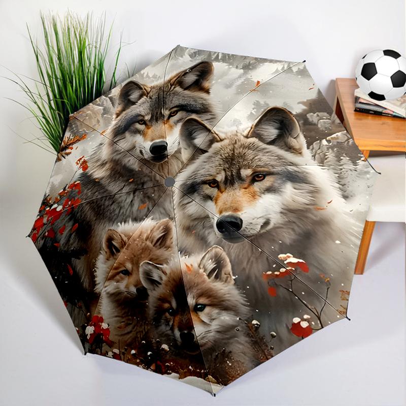

1PC Forest Wolf Family Umbrella Automatic Open/close, Sturdy Iron Frame & 8-Rib Struct, Umbrella for Women & Men, Christmas Gift