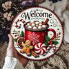 Metal Round Sign Gingerbread Man Christmas Wall Decor 20cm Welcome Plate For Home Restaurant