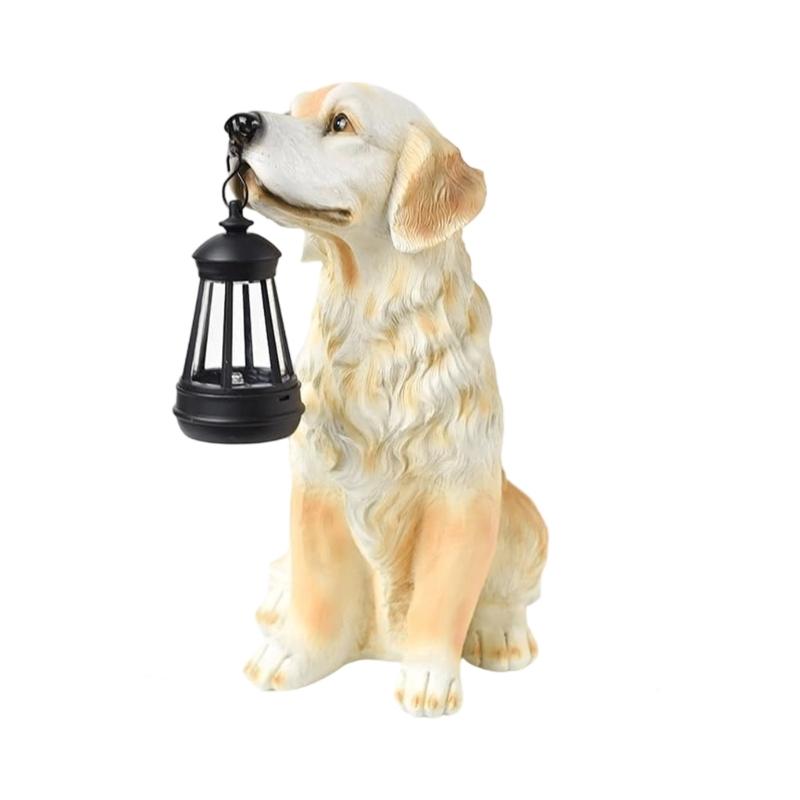 Garden Decoration Dog Statues Outdoor Golden Dog Puppy Statue with Solar Outdoor Figurine Light for Garden Patio