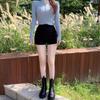 2023 Women's Woolen Black High-Waist A-Line Shorts: Autumn/Winter Slimming Casual Korean-Style Boot Shorts