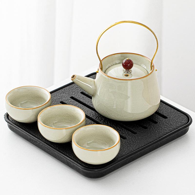Kung Fu Tea Set Home One Pot Two Cups Tea Plate Small Ceramic Teapot Teacups Hotel Personal Small Sets Traveling