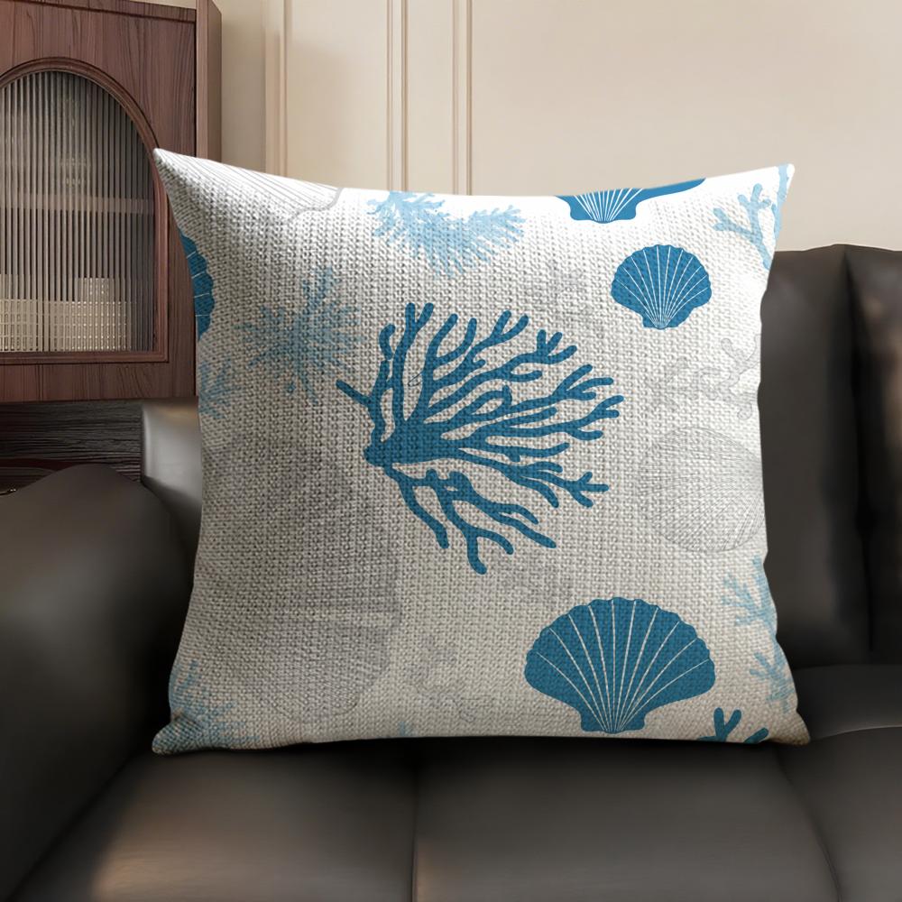 Cushion Cover Coral Shell Breathable Linen Organic Fabric DoubleSided Printing Sofa Pillow Case Home Decor