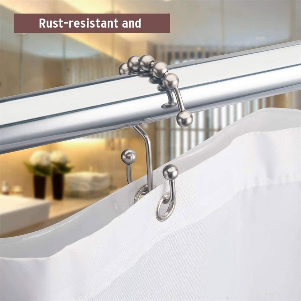 10 Pieces Metal Shower Curtain Rings Rusts Resistant Double Gliding Hooks Rollers for Bathroom Curtains and Liners