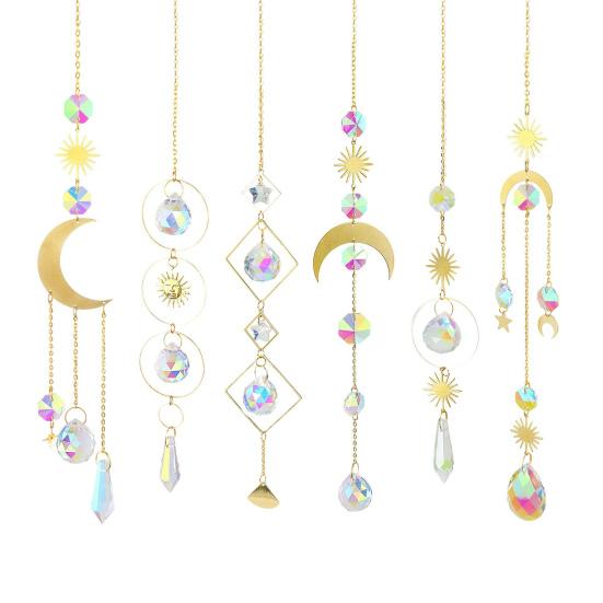 Faux Crystal Suncatcher Hanging Decoration Indoor Outdoor Garden Sun Moon Star Prism Wind Chime Ornament Rainbow Maker Pendant