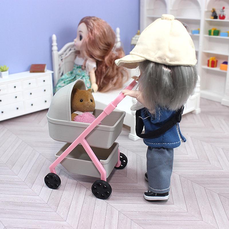 1:12 Cochecito de Bebé de Casa de Muñecas Simulación Mini Cuna de Bebé Carrito Decoración de Escena Accesorios Juguetes