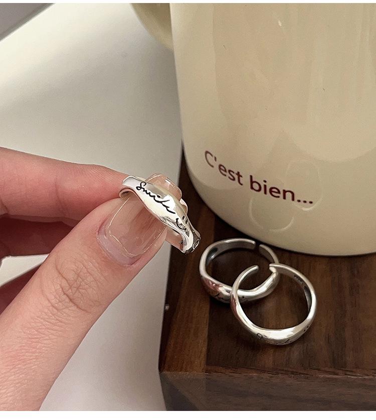 Prsten s usměvavým obličejem v korejském stylu pro ženy - ryzí stříbro S925, vynikající, jednoduchý, špičkový, všestranný, perfektní dárek pro nejlepší přítelkyni