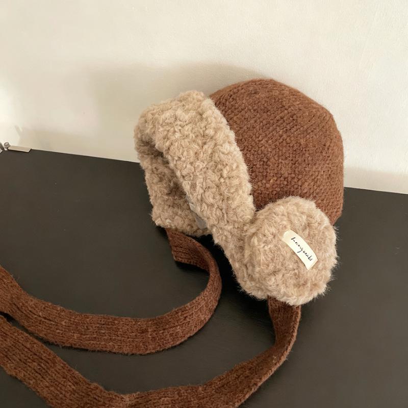 Autumn and winter plush thickened red ear protectors wool hat women's big head circumference warm knitted hat strapped Lei Feng hat tide