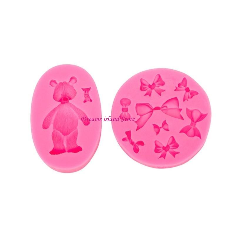 6pcs Bear Heart Bowknot Shaped Fondant Cake Silicone Mold Pastry Chocolate Mould Candy Ice Cream Mold DIY Baking Tool HX6C