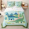 Cartoon Dino Duvet Cover Set Double Size For Kids Boys Teens, Graffiti Anime Dinosaur Bedding Set with 1/2 Pillowcases 75*50cm