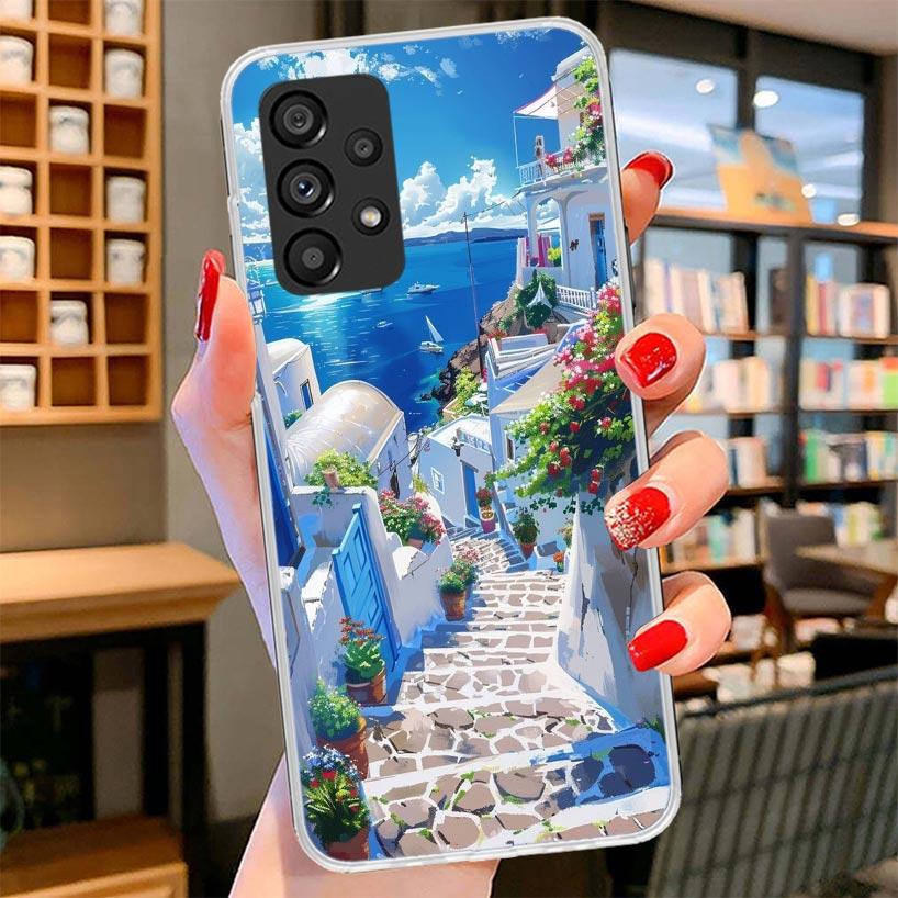 Greece In Summer Santorini Phone Case For Samsung Galaxy A12 A22 A32 A52 A72 A02S Phone Case Note 20 Ultra 10 S10 Plus A51 A71 A