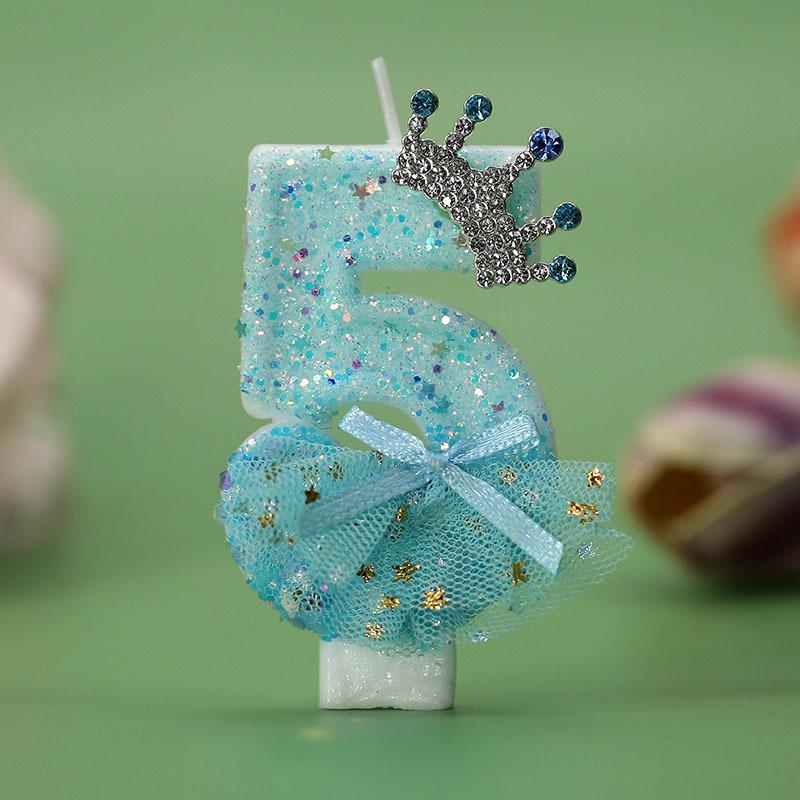 Blue Crown Dress Number Birthday Candles Cute Cake Toppers for Girls Princess Party Decor Unique Candles for Celebrations