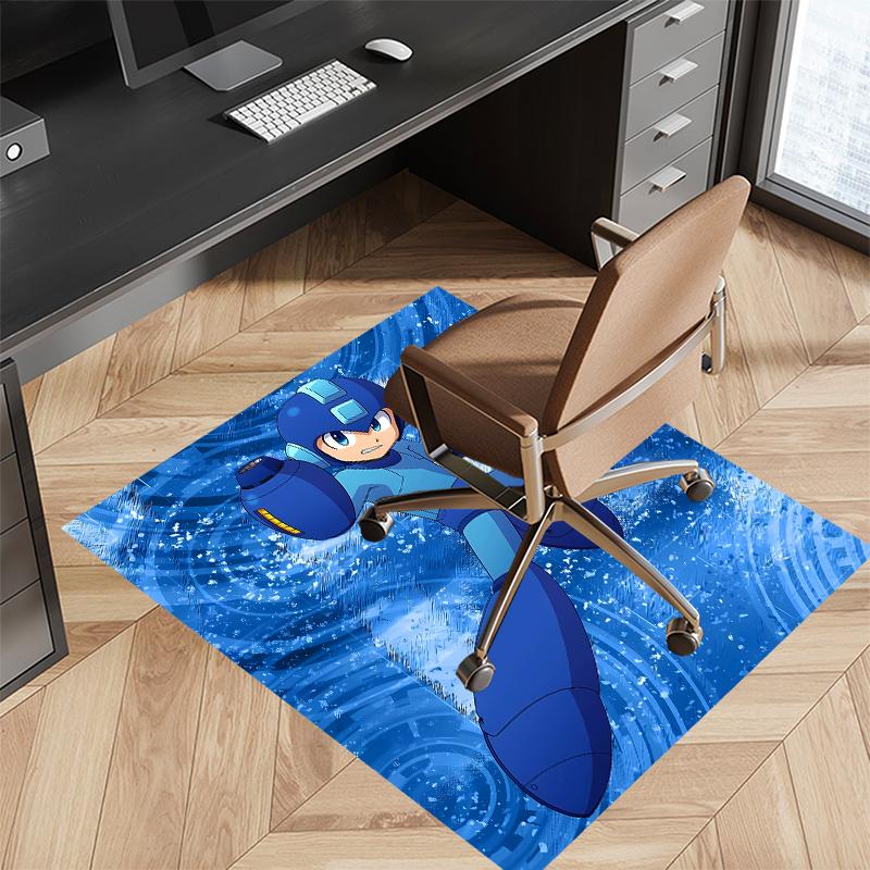 1pc Cartoon Rockman Game Megaman Print Area Rug - Soft, Washable Non-Slip Indoor Mat for Office Chairs, Living Room, Home Office Decorative Rug