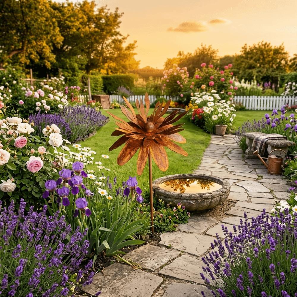 Rust-Resistant Flower Garden Stake Vintage Iron Flower Decoration Metal Cornflower Stake  Lawn