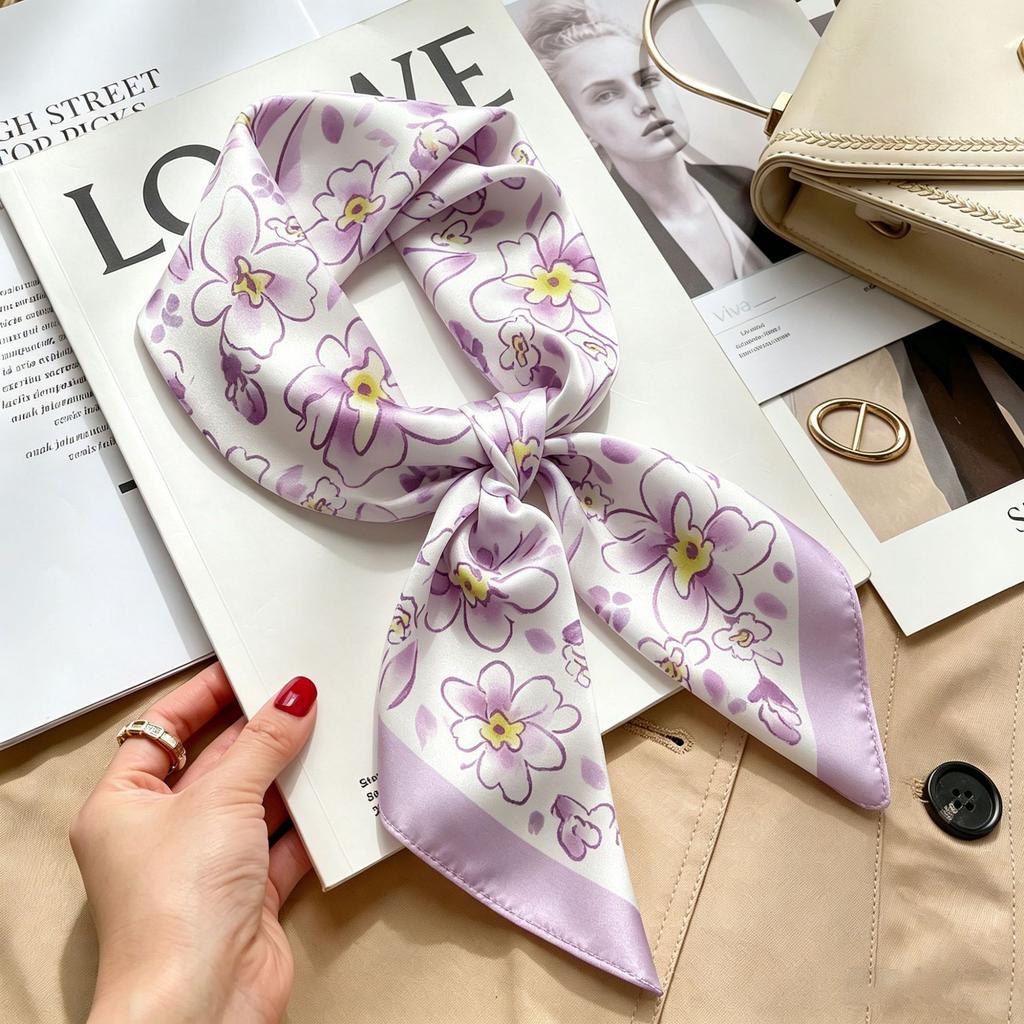 Simple temperament Spring and summer female imitation silk scarf versatile Korean version casual small square scarf neck protection decorative scarf