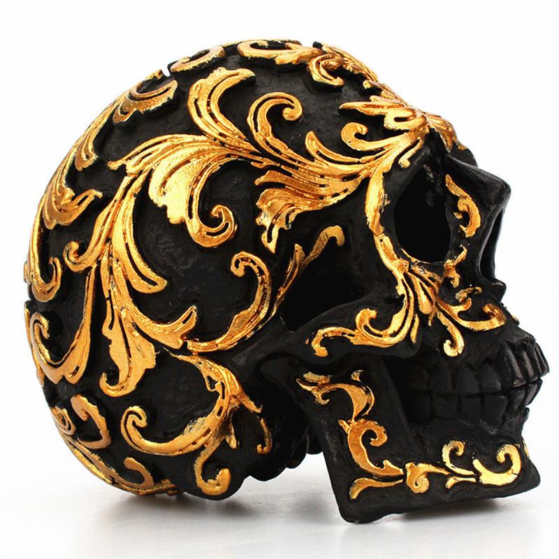 Elegante goldene Totenkopf-Figur Menschlicher Skelettkopf Perfekt für Halloween-Dekoration