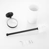 Brushed Black Toilet Brush Holder Brass Wall Mounted Bathroom Hardware Lavatory Round Ceramic Cup WC Brush Rack Shelf Set
