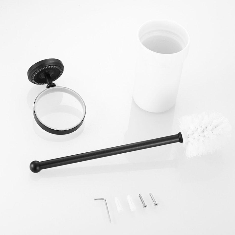 Brushed Black Toilet Brush Holder Brass Wall Mounted Bathroom Hardware Lavatory Round Ceramic Cup WC Brush Rack Shelf Set