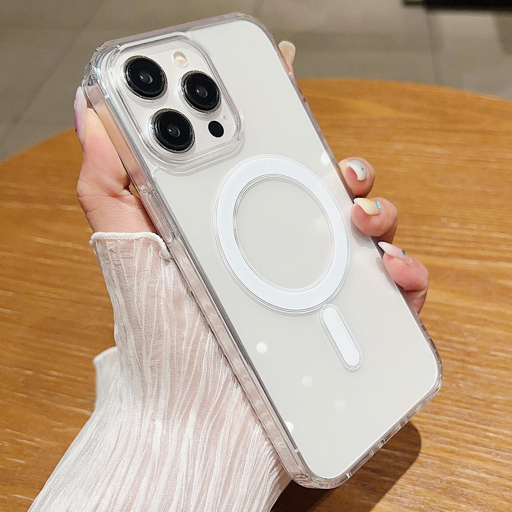KEYSION Crystal HD Transparent for Magsafe Magnetic Wireless Charge Case for iPhone 11 12 13 14 Pro Max Hard Clear Cover