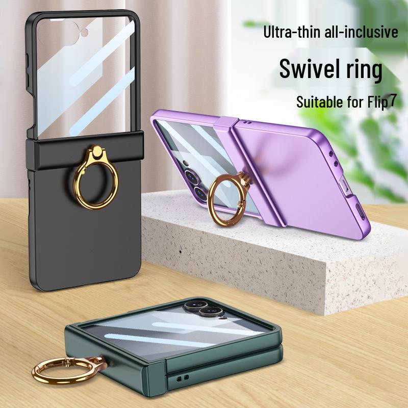 Samsung Z Flip7 Full-Cover Solid Color Case with Hinge Protection and Built-In Ring Stand