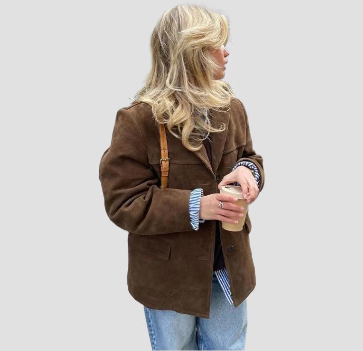 Retro Suede Women's Jacket - Cross-Border European & American Style