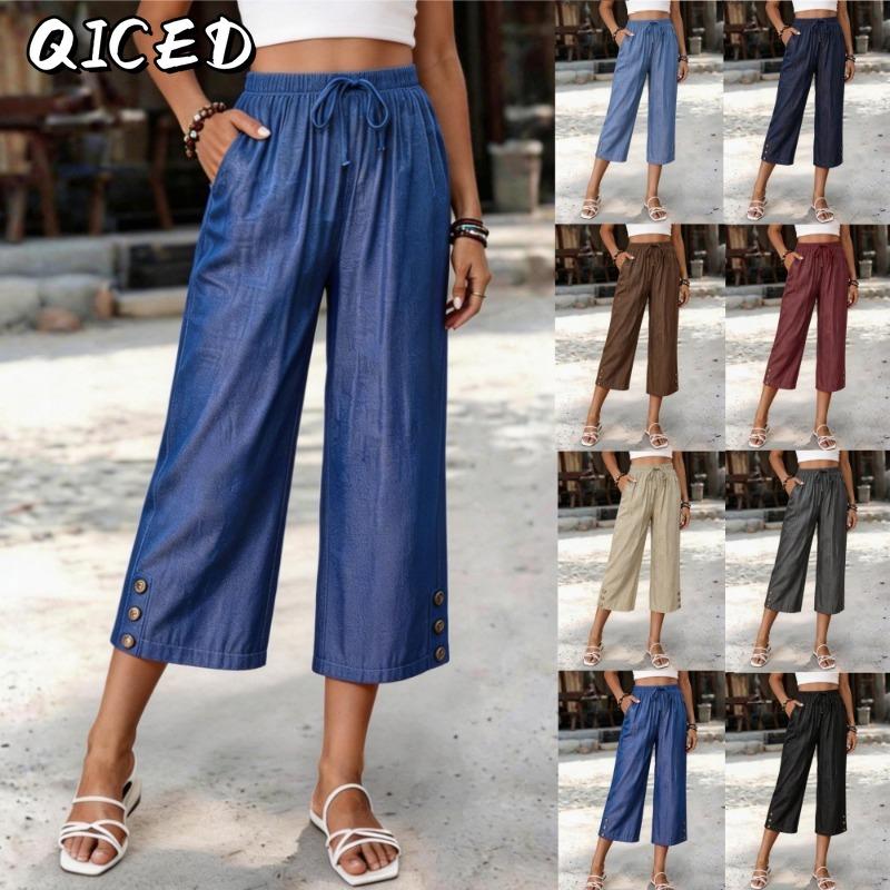 QICED Damenmode, lässig, einfarbig, bedruckt, Hosen und Caprihosen