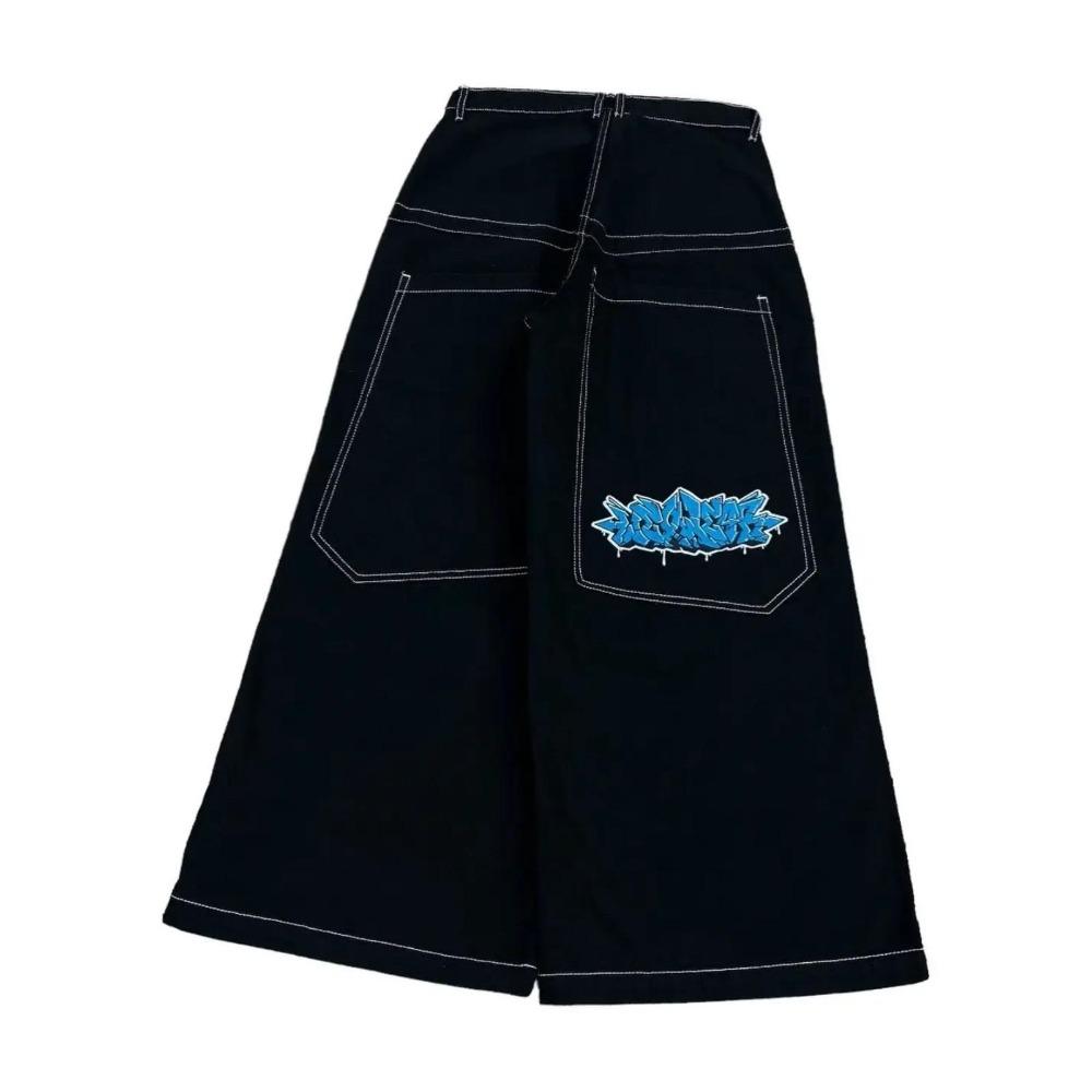 RogueWave Hip Hop Y2k Nuevo Color Wexwear Jeans Baggy Bordados Streetwear Jeans Hombre Mujer Cintura Alta Pantalón Ancho Harajuku Pantalones Negros