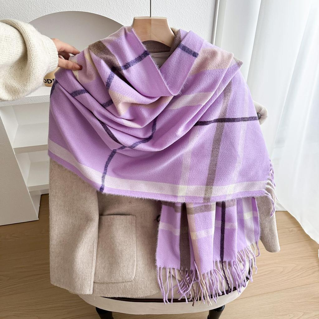 Autumn and Winter Double-sided Color Blocked Plaid Tassel Scarf Simple Versatile and Warm Neck Scarf for Men and Women Birthday Gift for Couples