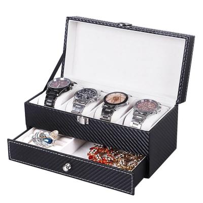 Classic Luxury Double Layer Watch Box Organizer Men Black PU Leather Watch Case Holder Storage Box for Quartz Watches Gift Jewelry Box