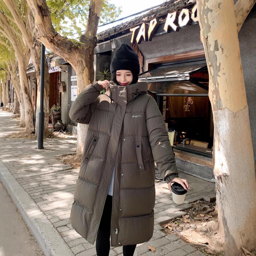 

Женское осенне-зимнее пальто однотонное с капюшоном свободное до колена длинная утолщенная ветрозащитная женская куртка XXL кофейный