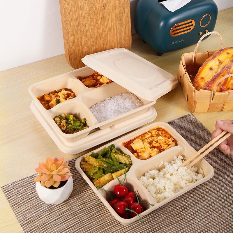 Degradable 4-Compartment Lunch Boxes with Lids