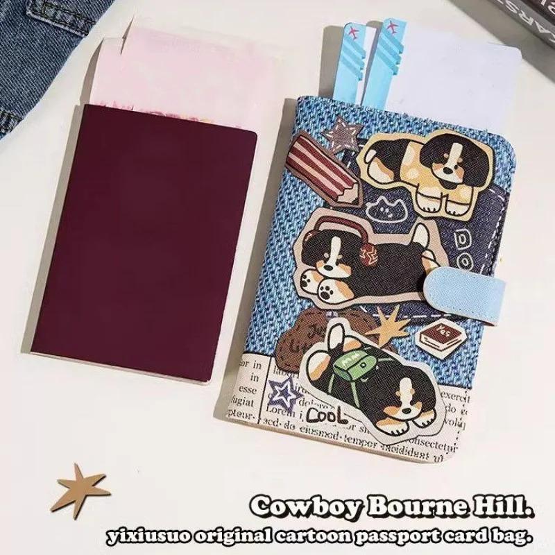 Cute Cartoon PU Passport Cover for Travel, Multi-Functional ID Card Holder Wallet, Portable Ticket & Credit Card Organizer