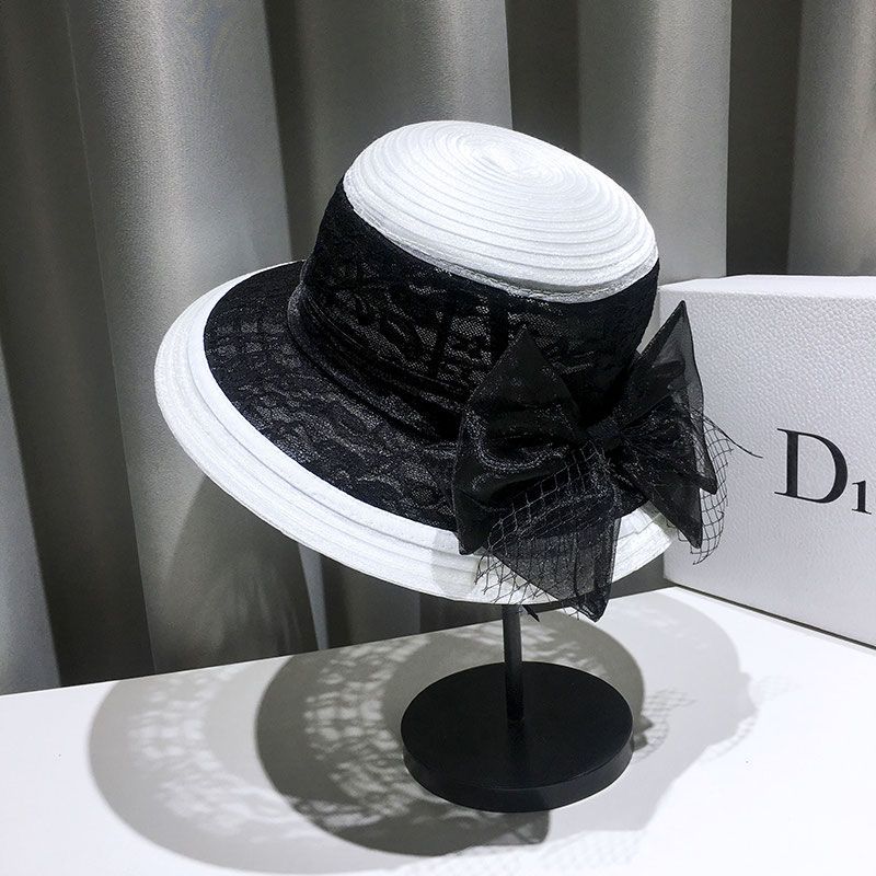 Summer Fashion Lace Mesh Fisherman Hat, Hepburn Style Colorful Retro Bowler Hat Elegant Bow Sun Hat